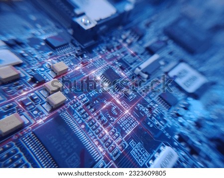 The macro photography of printed circuit board PCB. High technology theme wallpaper  Royalty-Free Stock Photo #2323609805