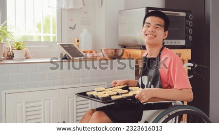 Confidente teenage boy with joy face in cooking class moment in home or school or nursing home,caring for love and positive energy,concept of coexistence and respect for differences,happy with myself. Royalty-Free Stock Photo #2323616013