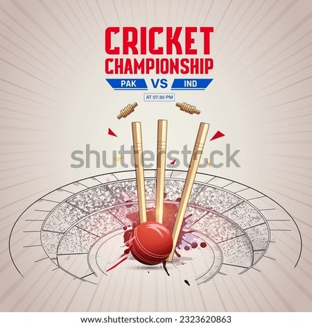 Cricket ball hitting the wicket stumps. Live cricket tournament match background. Cricket Stadium background illustration. Royalty-Free Stock Photo #2323620863
