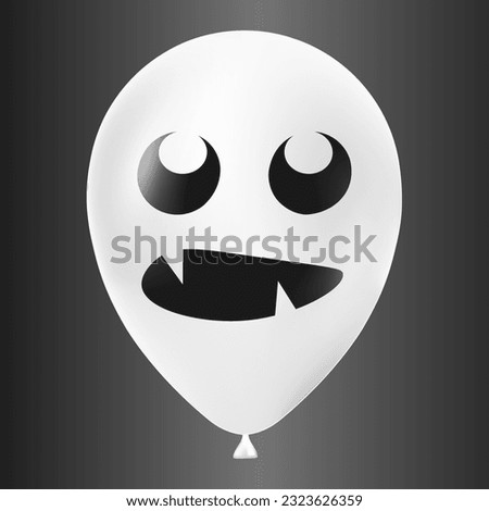 Halloween white balloon illustration with scary and funny face isolated on dark background