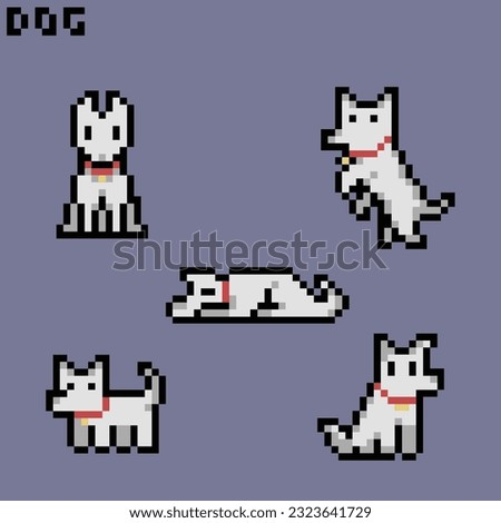 this is Dog in pixel art with simple color with purple background this item good for presentations,stickers, icons, t shirt design,game asset,logo and your project.