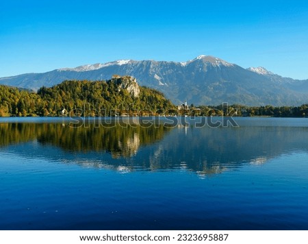 Touristic autumn view of Lake Bled in Slovenia, Europe