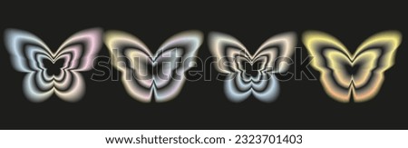 Stickers with a blurred Y2K effect. Butterfly shapes in trendy retro style. Vector illustration.