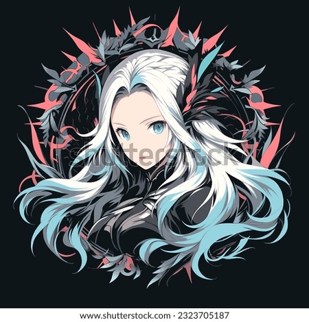 Sketch of a portrait of a woman in anime style. Stylish abstract portrait. Created for t shirt design. Abstract lines on background. Anime style game avatar. Isolated on back background.