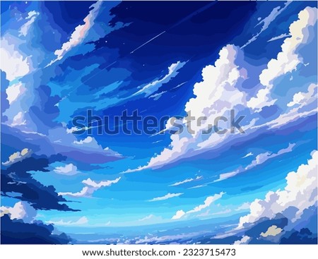 Anime background, ramatic clouds scene, vector illustration Royalty-Free Stock Photo #2323715473