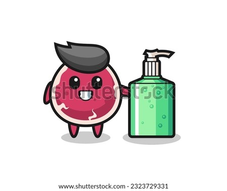 cute beef cartoon with hand sanitizer , cute style design for t shirt, sticker, logo element