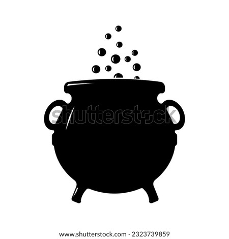 Halloween Bubbling Magic Cauldron - Illustration Black Silhouette Design Logo