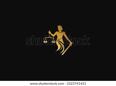 Logo Gold Women Justice and balance sheet. Premium and Minimalist, simple and luxury modern. editable color. Royalty-Free Stock Photo #2323741421