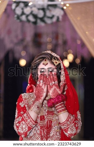This is the Picture of Beautiful bridal.in this picture  you Can See the wedding  Theme  of Asian bride. bride with hidden face along with decent jewellery .