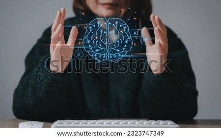 Brain of AI, Symbolic, Machine learning, artificial intelligence of futuristic technology. AI network of brain on business analysis, innovative and business growth development. Royalty-Free Stock Photo #2323747349