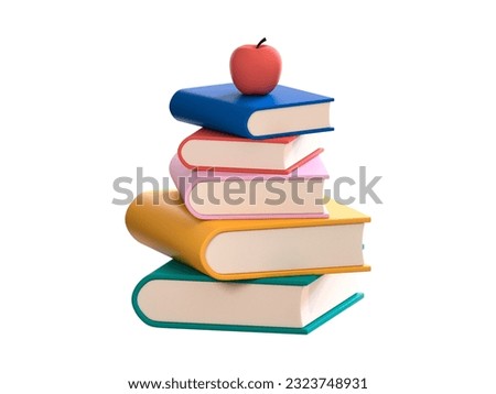 Arrangement of books and apples on it 3d icon