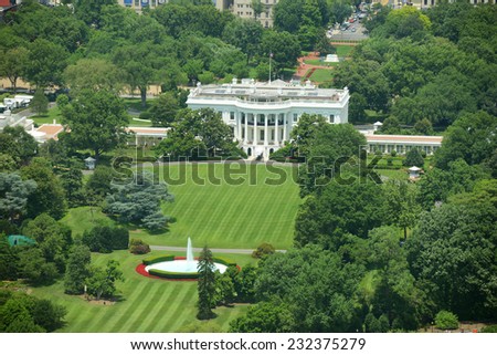 White House Aerial View from the top of Washington Monument, Washington, District of Columbia DC, USA Royalty-Free Stock Photo #232375279