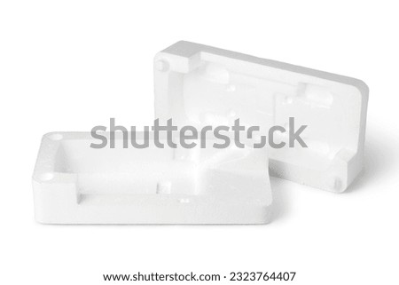 Shockproof styrofoam packing box on white background Royalty-Free Stock Photo #2323764407