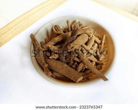 Organic Ashwagandha (Withania somnifera) roots. Also known as Indian Ginseng or Indian Winter cherry. A well known ayrvedic herb, India.