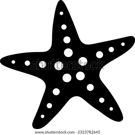 Starfish silhouette. Black and white silhouette.  