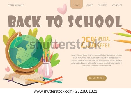 Back to School Landing Page template Cartoon Illustration with back to school icon Set