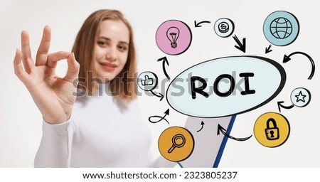Business, technology, internet and network concept. Young businessman thinks over the steps for successful growth: ROI