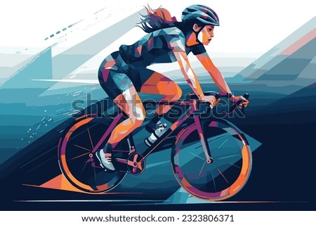 the lady cylist on the bike with colorful vector