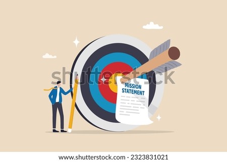 Writing company mission statement, strategy or value to achieve business goal, mission, vision and value, motivation or purpose, objective concept, businessman with pencil writing mission statement. Royalty-Free Stock Photo #2323831021