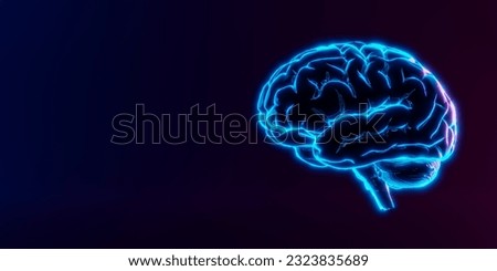 Neon brain on dark background. Deep learning , Machine learning and artificial intelligence , AI Technology, thinking concept. 3d illustration