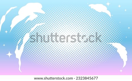 Halftone pink-blue background with clouds in the style of manga and comics. Cute kawaii background for girls. Vector illustration. Royalty-Free Stock Photo #2323845677
