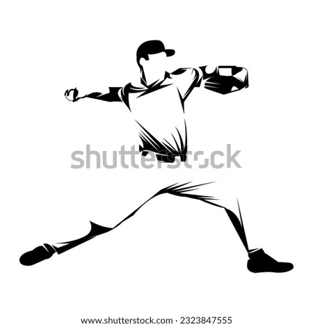 Male baseball player silhouettes on white background isolated. Silhouette of a male baseball player throwing the ball vector illustration