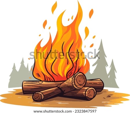bonfire, autumn, nature, illustration, background, outdoor, cartoon, holiday, forest, campfire, summer, camp, season, fire, night, fall, wood, tree, tourism, travel, hiking, design, adventure, tent, f Royalty-Free Stock Photo #2323847597
