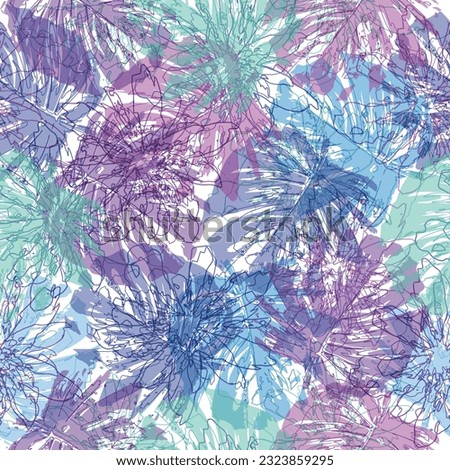Seamless watercolor illustration of tropical leaves, dense jungle.  Seamless pattern with tropical leaves. 