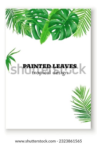 Tropical poster background hand-painted leaves vector