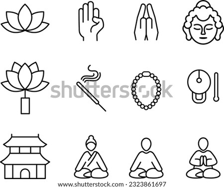 buddha line icon set of vector Royalty-Free Stock Photo #2323861697