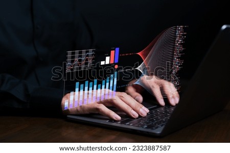 AI artificial intelligence technology to help manage analytics big data and insights complex information. Analyst using AI working business analytics dashboard with charts. Data Mining, Binary data, Royalty-Free Stock Photo #2323887587