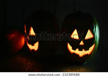 Illuminated Halloween pumpkin face scenery