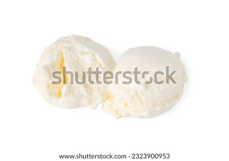 Scoops of delicious vanilla ice cream isolated on white, top view
