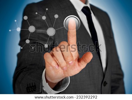 Man touching a virtual network screen
