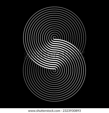 Two circles in a spiral or infinity symbol. Art lines illustration as logo or tattoo, icon.
