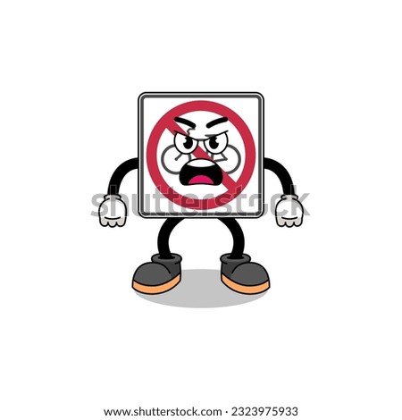 no bicycles road sign cartoon illustration with angry expression , character design