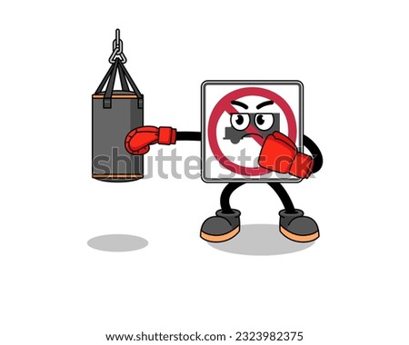 Illustration of no trucks road sign boxer , character design
