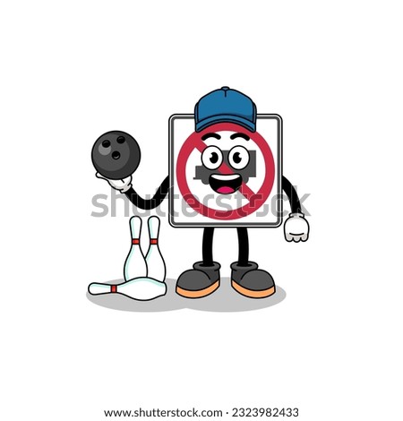 Mascot of no trucks road sign as a bowling player , character design