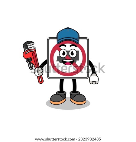 no trucks road sign illustration cartoon as a plumber , character design