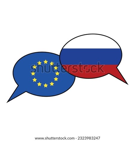 European Union and Russia speaking bubbles vector, symbol of conversation or a political debate.