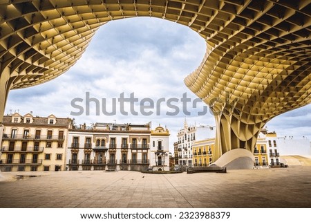 Metropol Parasol wooden structure located in the old quarter of Seville, Spain. Empty place without people Royalty-Free Stock Photo #2323988379