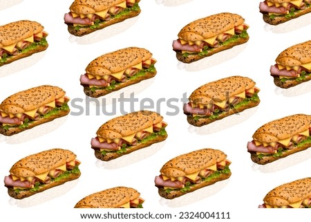 Bacon cheese sandwich on a beige background Beautiful trendy pattern concept background