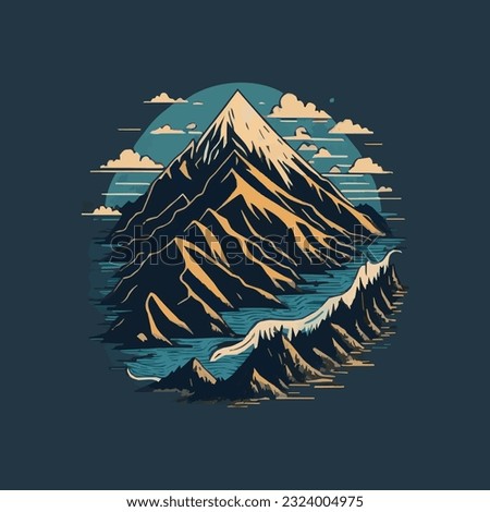 A detailed illustration of mountain splash t-shirt graphic design