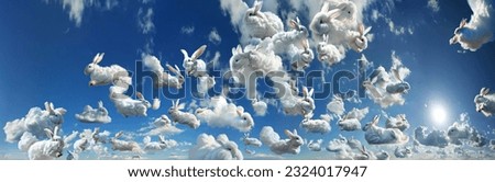 Blue sky with clouds that look like rabbits. Collage