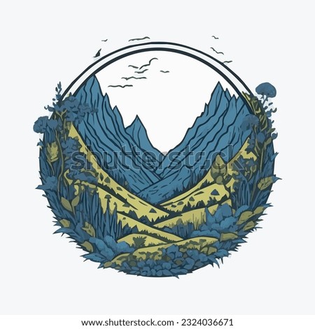 A detailed illustration of mountain splash  t-shirt graphic design