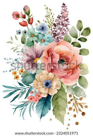 Flowers watercolor illustration Manual composition.Big Set watercolor elements, Design for textile, wallpapers, Element for design, Greeting card