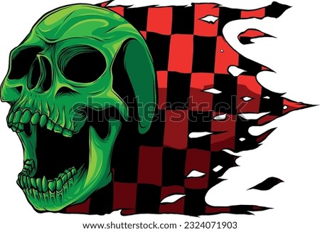 Skull with race Flag vector illustration on white background