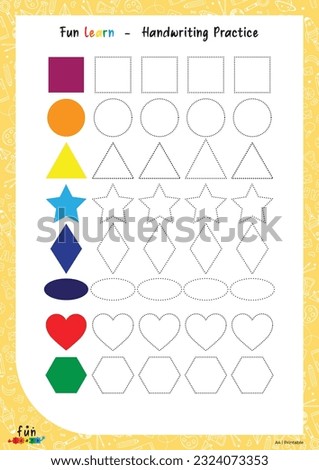 Fun Learn Handwriting Practice Shapes Pre primary school education handwriting elementary tracing worksheet for kids writing guide new Royalty-Free Stock Photo #2324073353