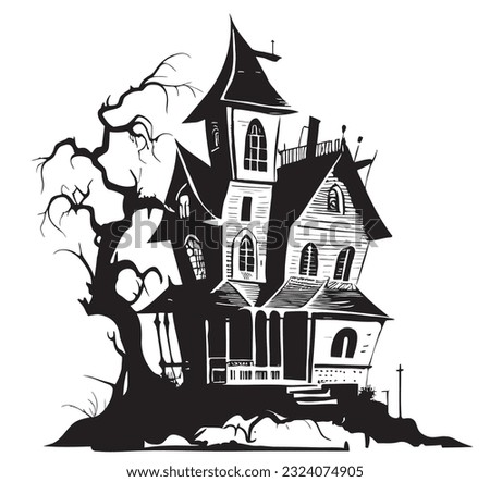Haunted house sketch hand drawn in doodle style illustration Royalty-Free Stock Photo #2324074905
