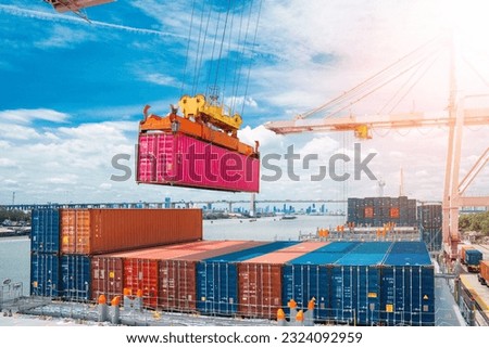 Business Logistics concept,Truck in container depot in import and export area at port,Container Cargo freight ship for Logistic Import Export  Royalty-Free Stock Photo #2324092959